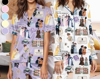 Pijama de satén inspirado en Bridgerton, ropa de dormir romántica de la Regencia, pijama estética Lady Whistledown, ropa de dormir suave y lujosa para mujer.