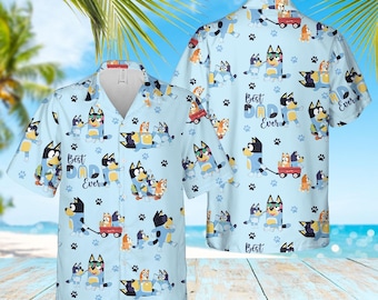 Camisa hawaiana "El mejor papá del mundo", divertida camisa de perro con dibujos animados para papá, regalo para el Día del Padre, linda camisa de vacaciones de verano, camisa Aloha para amantes de los perros