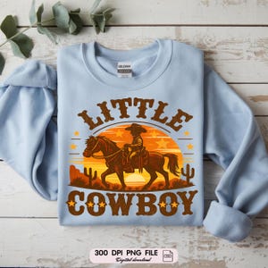Little Cowboy Png, Sublimation Design, Boys Png, Horse Png, Western Png, Kids Png, Vintage Png, desert sunset png, Instant Download Png