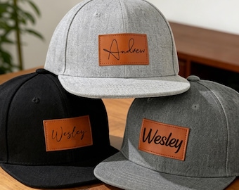 Gepersonaliseerde lederen patch snapback hoed, aangepaste baby/baby/peuter/kinderen en volwassen snapback hoed, baseball hoed voor kinderen met naam, cadeau voor papa en baby
