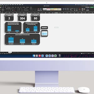 May include: A desktop computer with a white keyboard and mouse. The screen displays a spreadsheet with data visualizations, including bar graphs and numerical data. The interface shows the text "COUNT OF CURRENTLY ON LEAVE", "TOTAL PAID HOURS THIS YEAR", and "TOTAL STATE HOURS THIS YEAR".