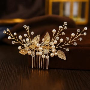 Gold Bridal Hair Comb: Pearl & Crystal Wedding Hairpiece