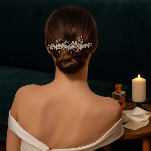 クリスタルリーフブライダルヘアコーム、パールウェディングヘアピース