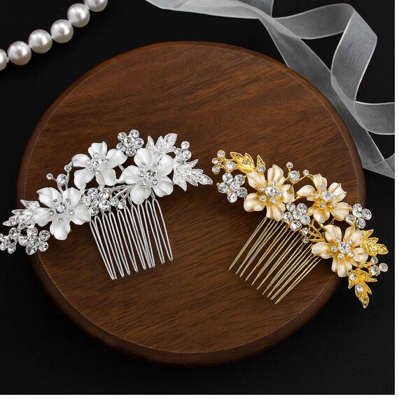 Gold and Silver Crystal Floral Hair Comb Gold & Silver Floral Wedding Hair Comb | Pearl and Crystal  main image 3