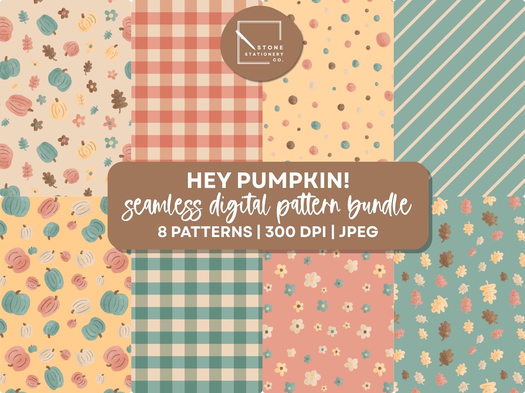 Hey Pumpkin Digital Paper Bundle | Seamless Paper Pack, 8 Digital ...