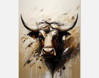 Majestic Bull-kunstprint: abstract dierenschilderij, modern muurdecor