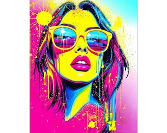 ポップアートの女性キャンバス - カラフルな女性の肖像画の壁アート