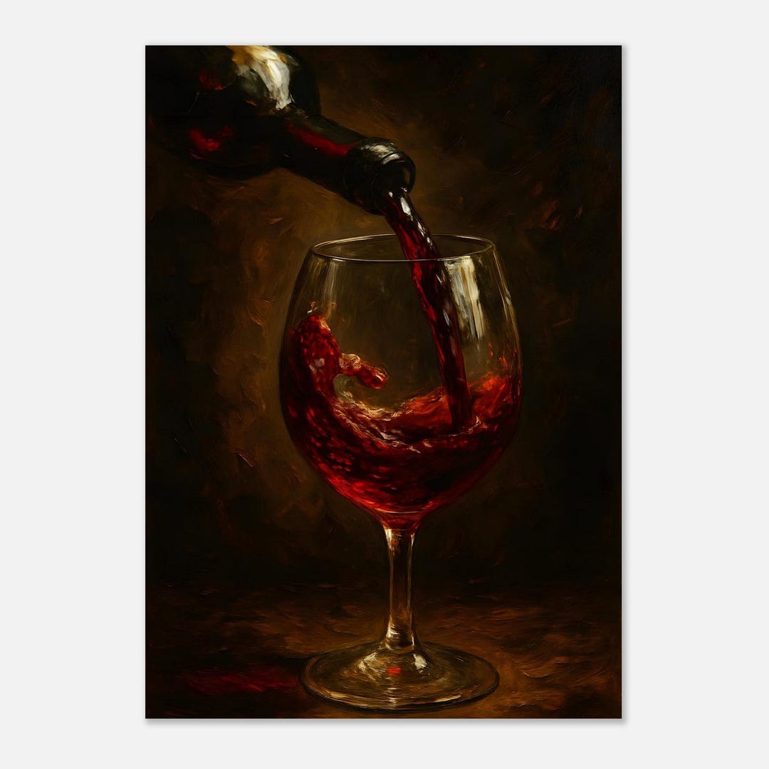Red Wine Pouring Oil Painting – Elegant Wine Glass Wall Art for Kitchen ...