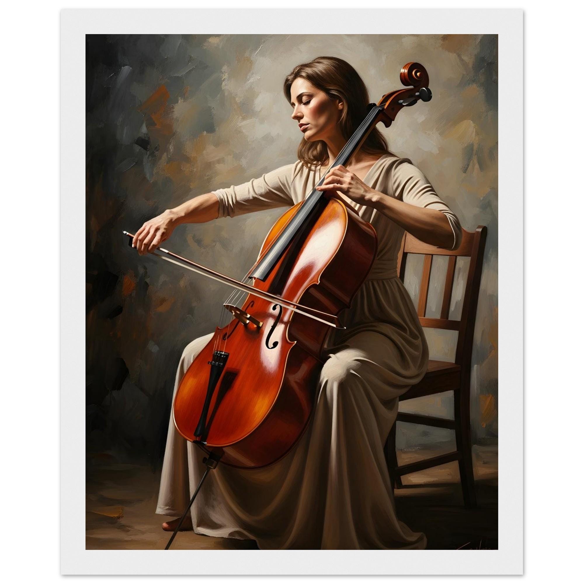 A Realistic Oil-style Portrait of a Woman Playing Cello — Perfect for Classical-music Lovers and ...