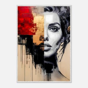 Abstract Woman Portrait: Red, Black & Gold - Contemporary Canvas Art