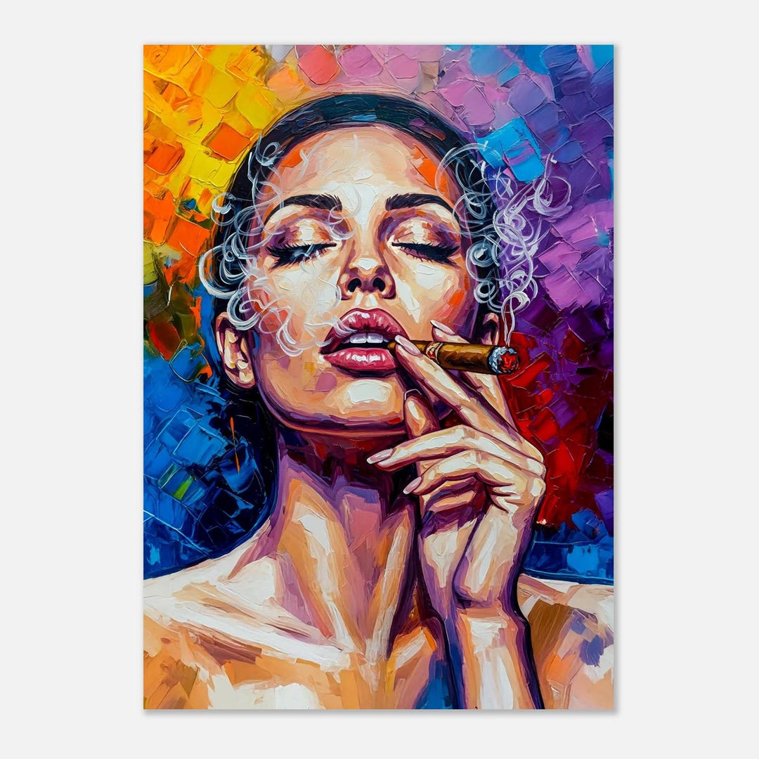 Colorful Modern Woman Smoking Cigar Painting – Bold Abstract Art Modern ...