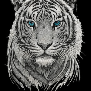 Majestic White Tiger Embroidery Design – Blue Eyes Wild Animal Machine Embroidery Pattern | Instant Digital Download (PES, DST, JEF, dst)