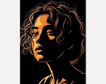 Portrait de femme lueur dorée - Oeuvre d'art numérique moderne oeuvre d'art tendance portrait minimaliste art graphique art mural