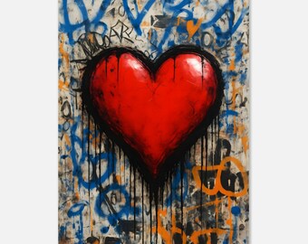 Vibrant Red Heart Graffiti Street Art – Modern Urban Wall Art Print for Home  Office Decor colorful street art, abstract graffiti art