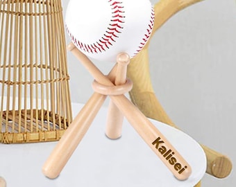 Fathers Day Gift Baseball Holder, Engraved Name baseball Holder, Custom Coach Gift, Sports Decor Gift, Personalized Wooden Baseball  Stand