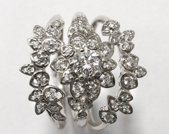 Diamond Art Deco Petal Engagement Set - Unique engagement ring, leaf ring, flower ring, antique, vintage, Wedding Set