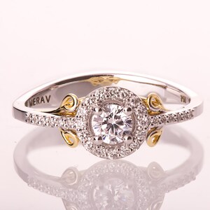 Einzigartiger Verlobungsring, 14K Gold und Diamant Verlobungsring, Halo Diamantring, Halo Ring, keltischer Ring, Two Tone Verlobungsring Bild 2
