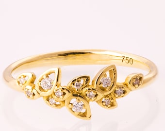 Leaves Engagement Ring, 14K Gold and Diamond engagement ring, engagement ring, leaf ring, filigree, antique, art nouveau, vintage, 11