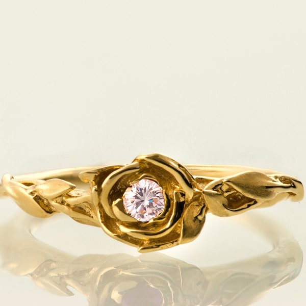 Rose Engagement Ring, Gold and Diamond engagement ring, engagement ring, leaf ring, flower ring, art nouveau