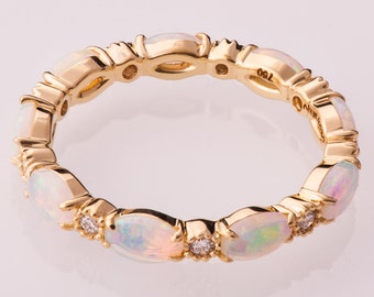 Natural Australian Opals and Diamonds Eternity Ring