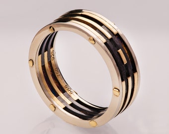 Gold Ehering, Herren Gold und Silber Ehering, Ehering, schwarz und gold Ring, Steampunk Band, Herren Band, Herren Verlobungsring