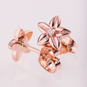 Pendientes de flores, Pendientes de diamantes de oro rosa, Pendientes de diamantes de oro, Pendientes de diamantes, Pendientes de poste, Pendientes de oro macizo, Vintage, antiguos