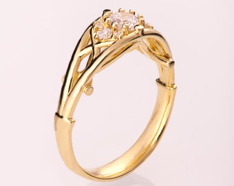 Celtic Engagement Ring, 14K Gold and Diamond engagement ring, Unique diamond ring, unique engagement ring, Knot ring, Halo ring