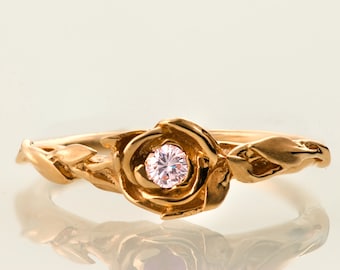 Rose Engagement Ring, Rose Gold engagement ring, unique engagement ring, leaf ring, flower ring