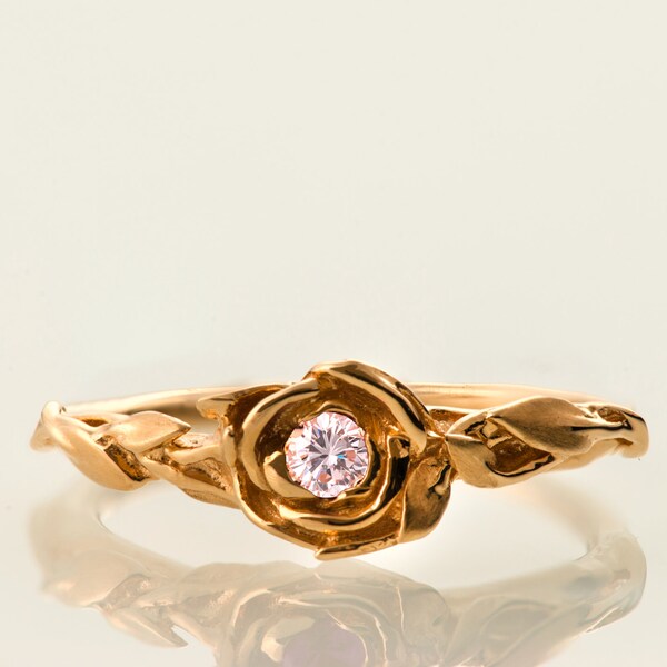 Rose Engagement Ring, Rose Gold engagement ring, unique engagement ring, leaf ring, flower ring