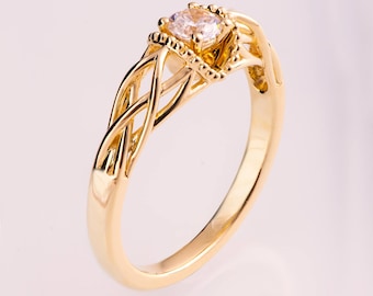 Knot 14K Gold Diamond Engagement Ring, Celtic Twist