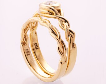 Moissanite Wedding Set, 14K Gold and Moissanite engagement ring, Bridal Set, Unique engagement ring, wedding band, celtic ring, knot ring, 2