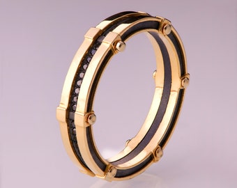 Men&#39;s Wedding Band, Mens Gold and Black Diamond Wedding band, Mens engagement ring, Wedding ring, black and gold ring, Mens Diamond ring, 8D
