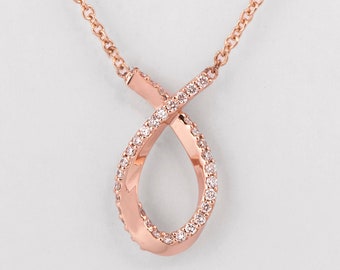 Small Mobius Pendant set with Diamonds, Solid Rose Gold and Diamonds Twist Pendant