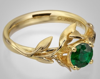 Leaves Emerald Engagement Ring, Emerald engagement ring