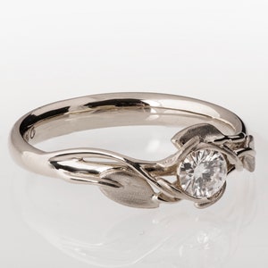 Leaves Engagement Ring, 14K White Gold and Diamond engagement ring, leaf ring, antique, art nouveau, vintage image 1