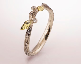 Twig and Leaf Wedding Ring, Bark Wedding Ring, bark wedding ring, rose gold ring, Elven Wedding Ring, 31