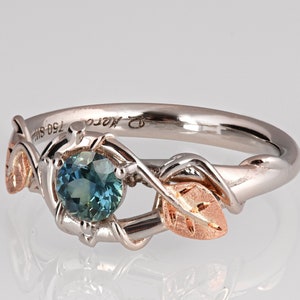 Twig and Leaves Teal Sapphire Engagement Ring