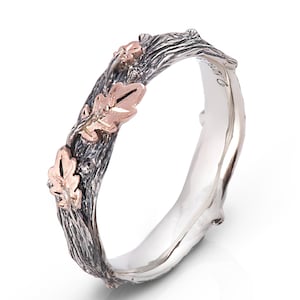 Black Twig and Rose Gold Leaves Wedding Band