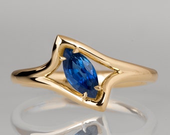 Asymmetric Tilted Marquise Sapphire Engagment Ring