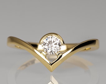 Geomtric Minimalistic Chevron Diamond Engagement Ring