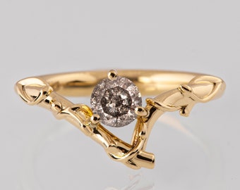 Salt and Pepper Diamond Nature Inspired Engamenet Ring