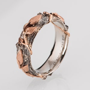 Twig and Leaf Wedding Ring, Wide Twig Wedding band, Leaf Wedding Ring, Bark Wedding Ring
