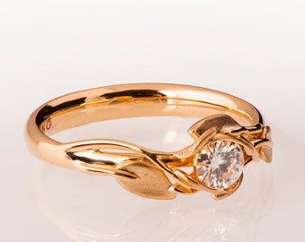 Leaves Engagement Ring, 14K Rose Gold engagement ring, engagement ring, leaf ring