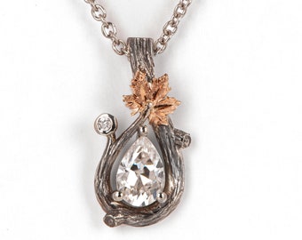 Black Twig and Maple Leaf Pear Diamond Pendant