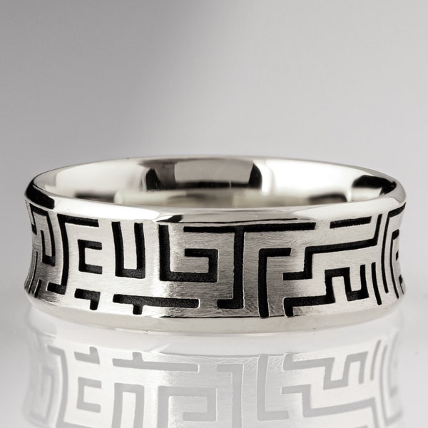 Platinum Maze Wedding Band: Black Rhodium Textured Ring