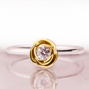Rose Engagement Ring, 14K Gold and Diamond engagement ring, engagement ring, leaf ring, flower ring, antique, art nouveau, vintage