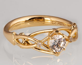 Keltischer Knoten Diamant Verlobungsring, 14K Gold drei Stein