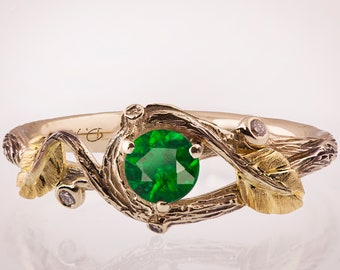 Black Twig and Leaves Emerald Engagement Ring