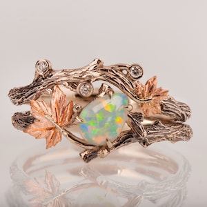 Zweig und Blatt Verlobungsring, Opal Verlobungsring, Maple Leaf Opal Ring, Opal Zweig Ring