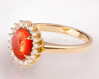 Sunstone ring, Sunstone Diamond Ring